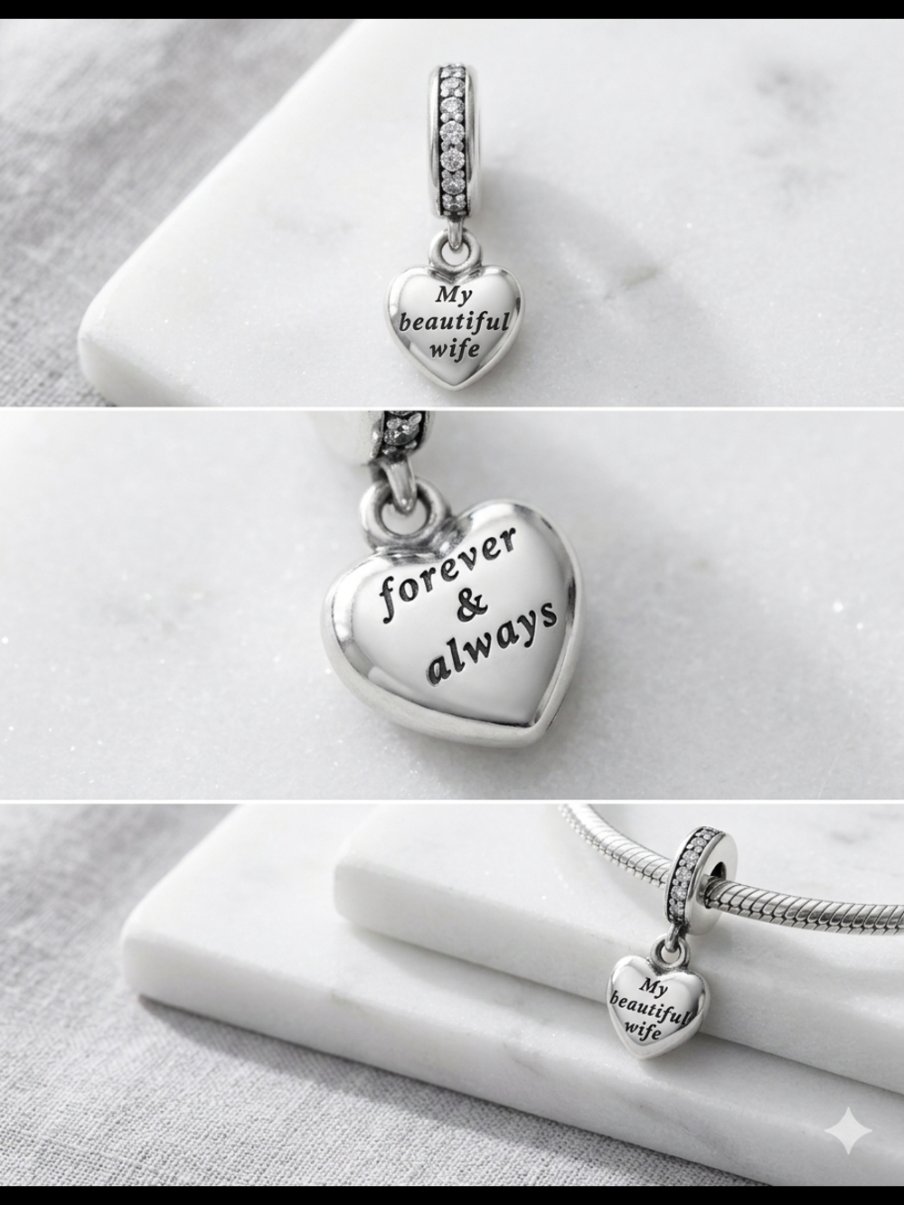 Authentic Pandora "My Beautiful Wife" Heart Dangle Charm